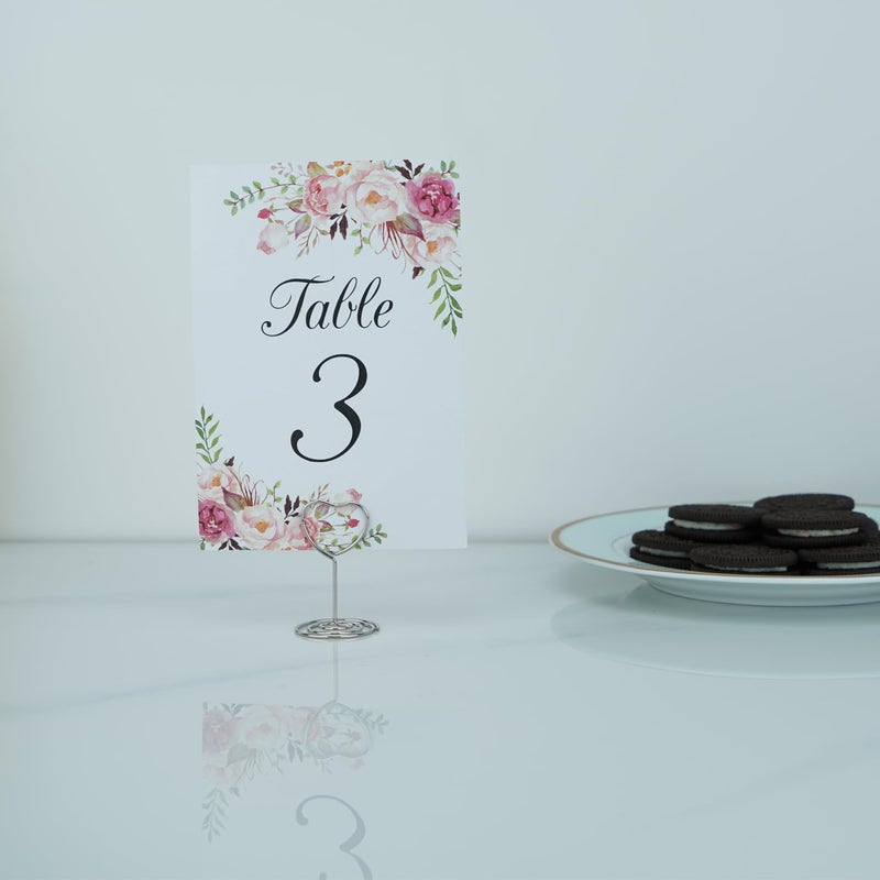 Jofefe 20pcs Mini Place Card Holder, Table Number Holders, Table Card Holders, Table Number Stands, Wire Table Picture Photo Holder Menu Clips for Wedding Favors with Heart Shaped (Silver) - Image 4